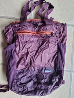 Patagonia purple tote backpack with orange trim